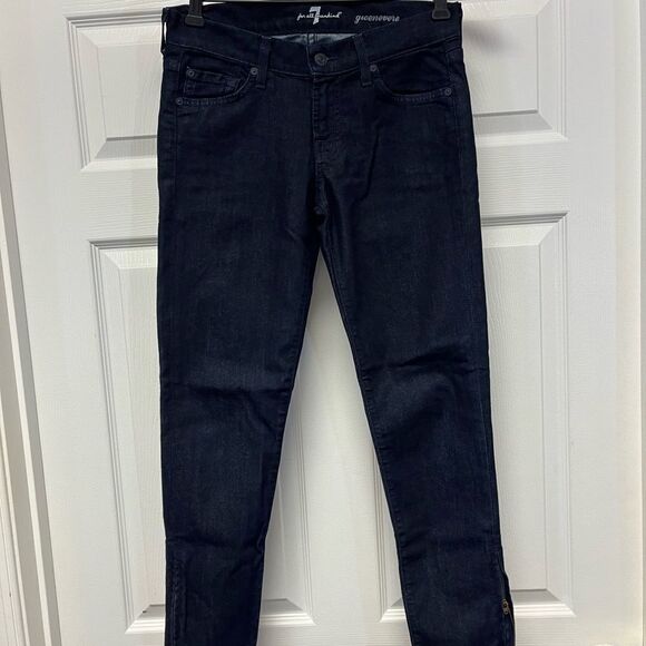 7 For All Mankind Gwenevere Dark Wash Ankle Zip Jeans sz 26 EUC - Picture 1 of 7